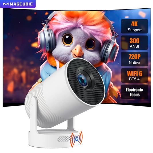 HY300 Ultra Portable Projector with Speaker Electronic Focus 4K 300ANSI Outdoor Movie Android11 BT5.4 Camping Projector