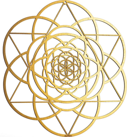 13.5" Gold Seed of Life Wall Decor Merkabah Mandala, Sacred Geometry Wall Art Yoga Decor, Crystal Grid, Wooden Art Symbol, Meditation Decor, Spiritual Decor