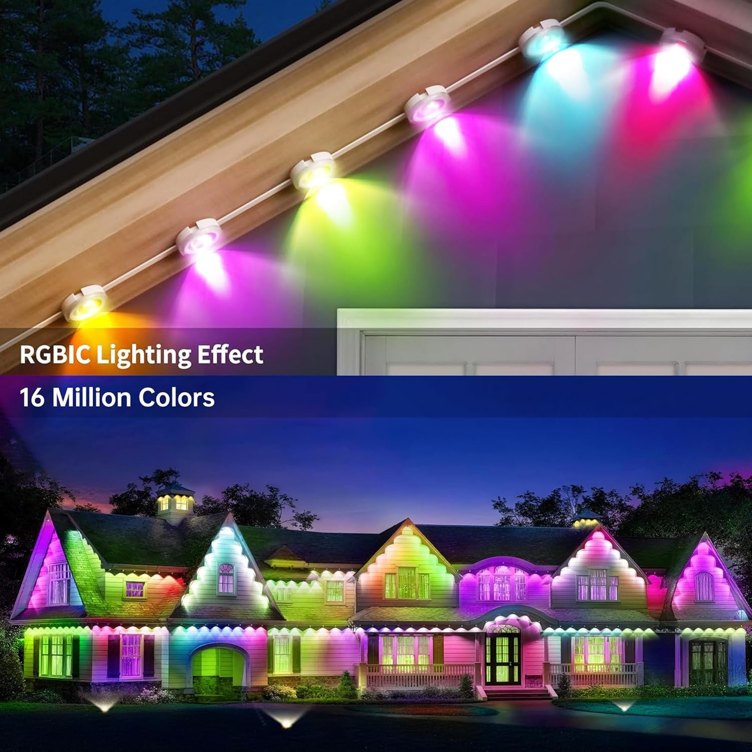 Permanent Outdoor Lights 150Ft RGB+IC Outdoor String Lights App Control IP67 Waterproof,100 Scene Modes Home for Christmas,Halloween,Holiday, Daily,Birthday Decor