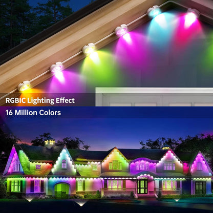 Permanent Outdoor Lights 150Ft RGB+IC Outdoor String Lights App Control IP67 Waterproof,100 Scene Modes Home for Christmas,Halloween,Holiday, Daily,Birthday Decor