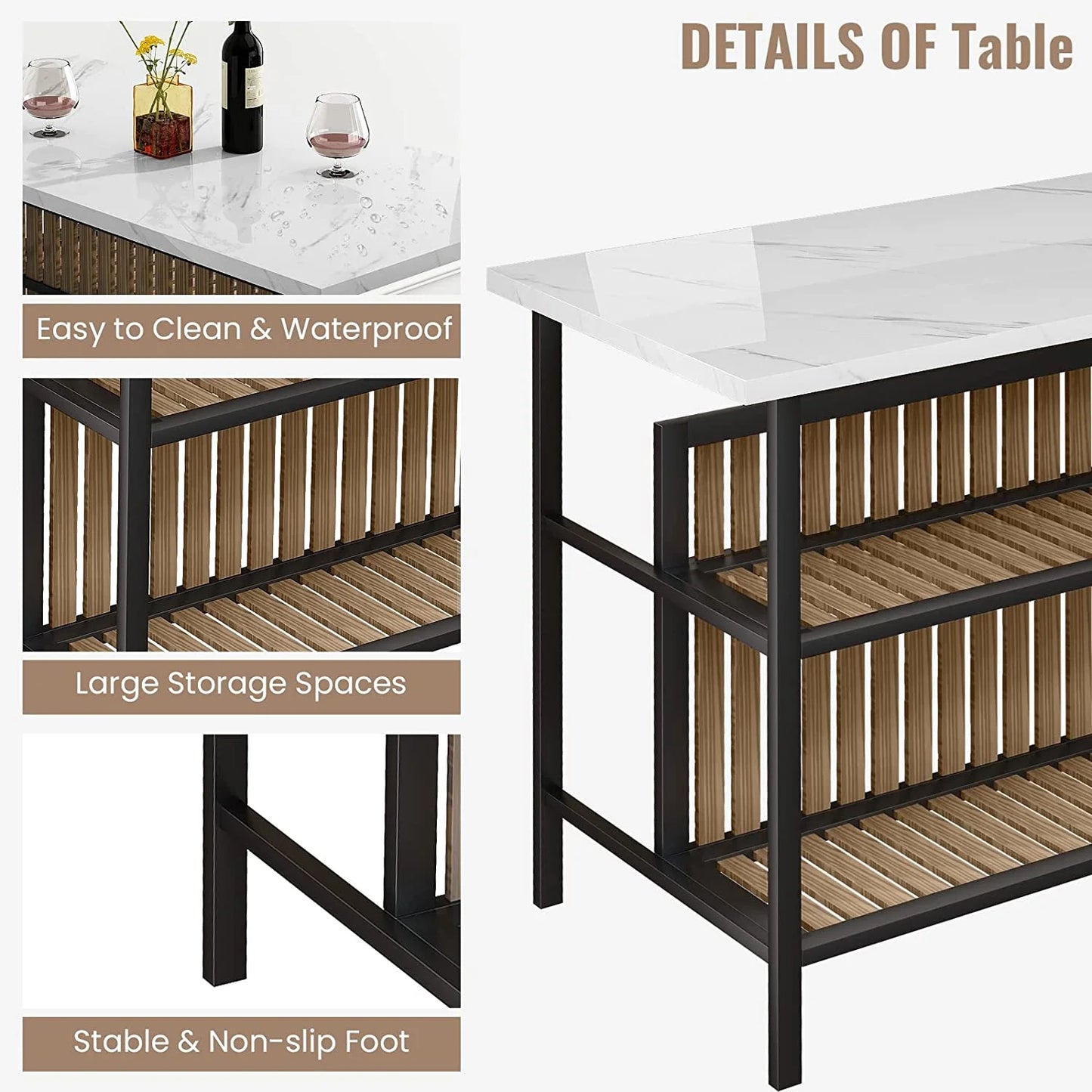 Kitchen Island with Seating, Wooden Counter Height Table