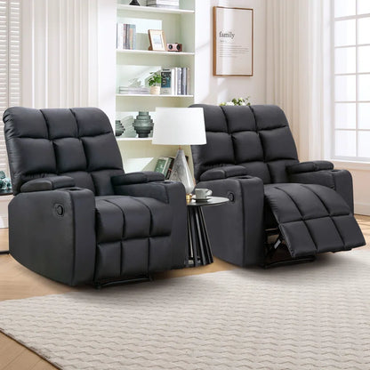 33.5" Wide Modern Faux Leather Soft Backrest Manual Release Recliner Chair with Massage & Storage & Cup Holder (Set of 2)