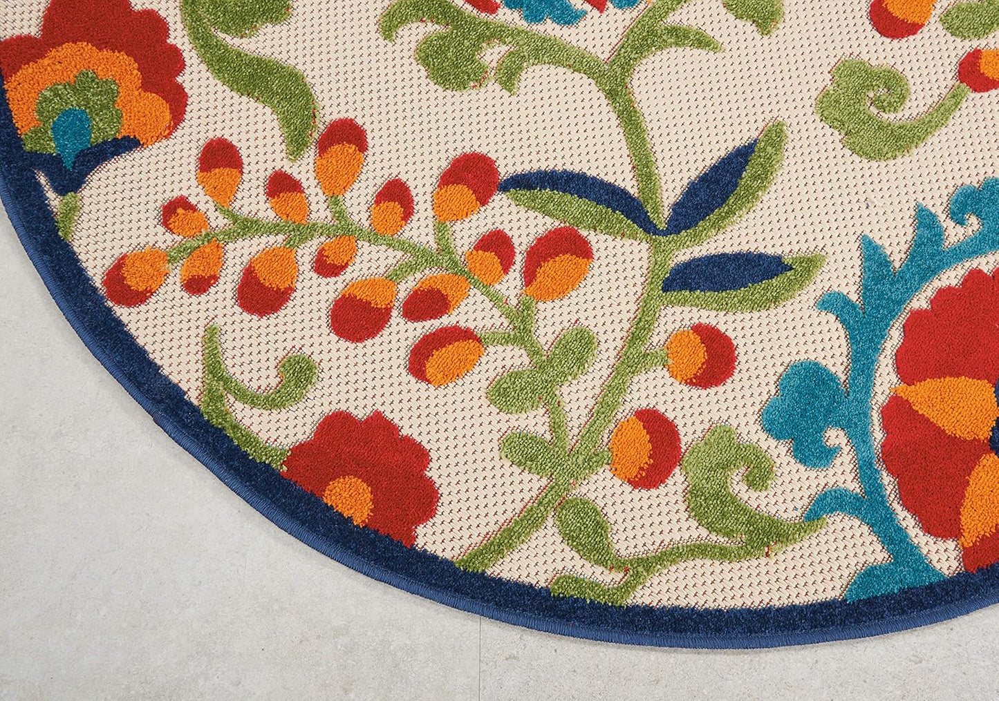 Aloha Indoor/Outdoor Multicolor 4' X round Area Rug, Easy Cleaning, Non Shedding, Bed Room, Living Room, Dining Room, Backyard, Deck, Patio (4 Round)