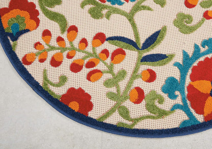 Aloha Indoor/Outdoor Multicolor 4' X round Area Rug, Easy Cleaning, Non Shedding, Bed Room, Living Room, Dining Room, Backyard, Deck, Patio (4 Round)