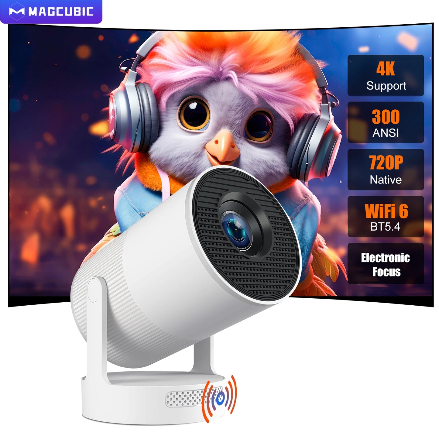 HY300 Ultra Portable Projector with Speaker Electronic Focus 4K 300ANSI Outdoor Movie Android11 BT5.4 Camping Projector