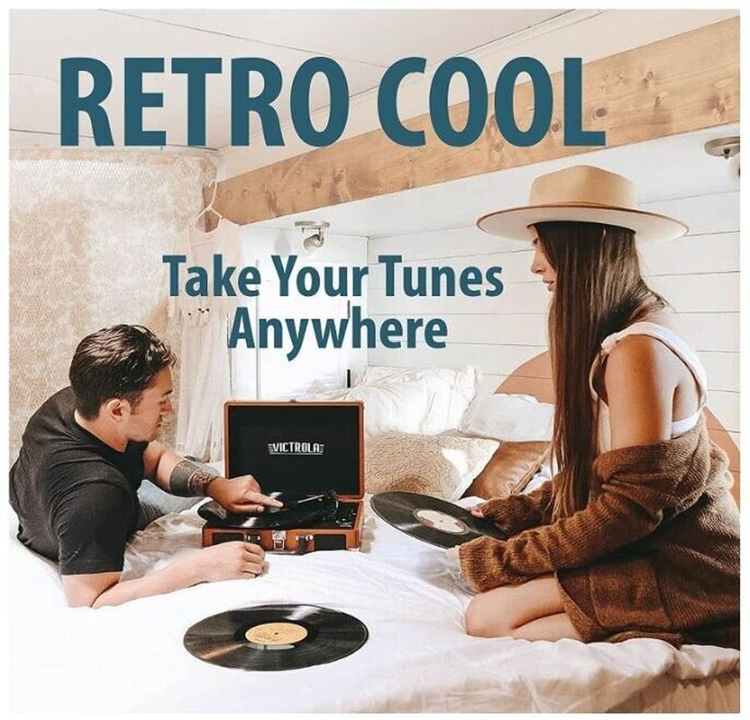 Brown Portable Suitcase Record Player Bluetooth Vinyl Record Player Suitcase New