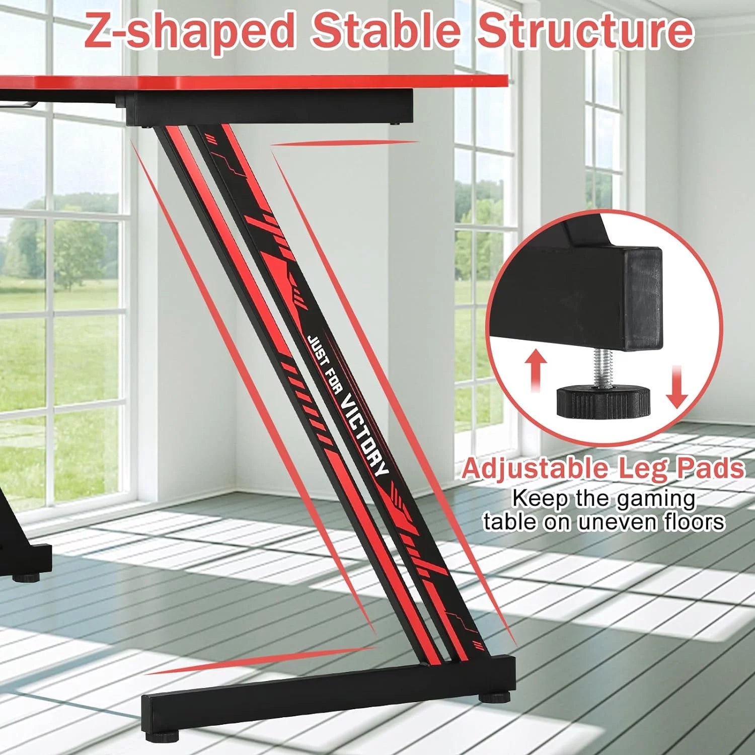 ncs 47 Inch Gaming Desk Z-Shaped Computer Desk Home Office Desk with Headphone Hook, Red