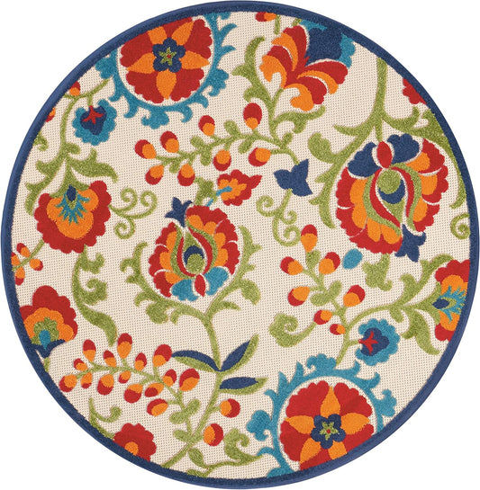 Aloha Indoor/Outdoor Multicolor 4' X round Area Rug, Easy Cleaning, Non Shedding, Bed Room, Living Room, Dining Room, Backyard, Deck, Patio (4 Round)