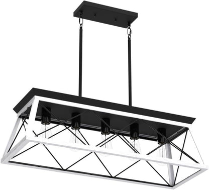 5-Light Pendant Lights Fixture, Farmhouse Chandeliers for Dining Room, Rustic Island Lights for Kitchen, Rectangular Chandelier Rustic Farmhouse Light Fxiture