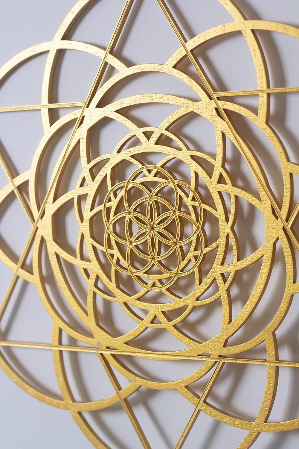 13.5" Gold Seed of Life Wall Decor Merkabah Mandala, Sacred Geometry Wall Art Yoga Decor, Crystal Grid, Wooden Art Symbol, Meditation Decor, Spiritual Decor
