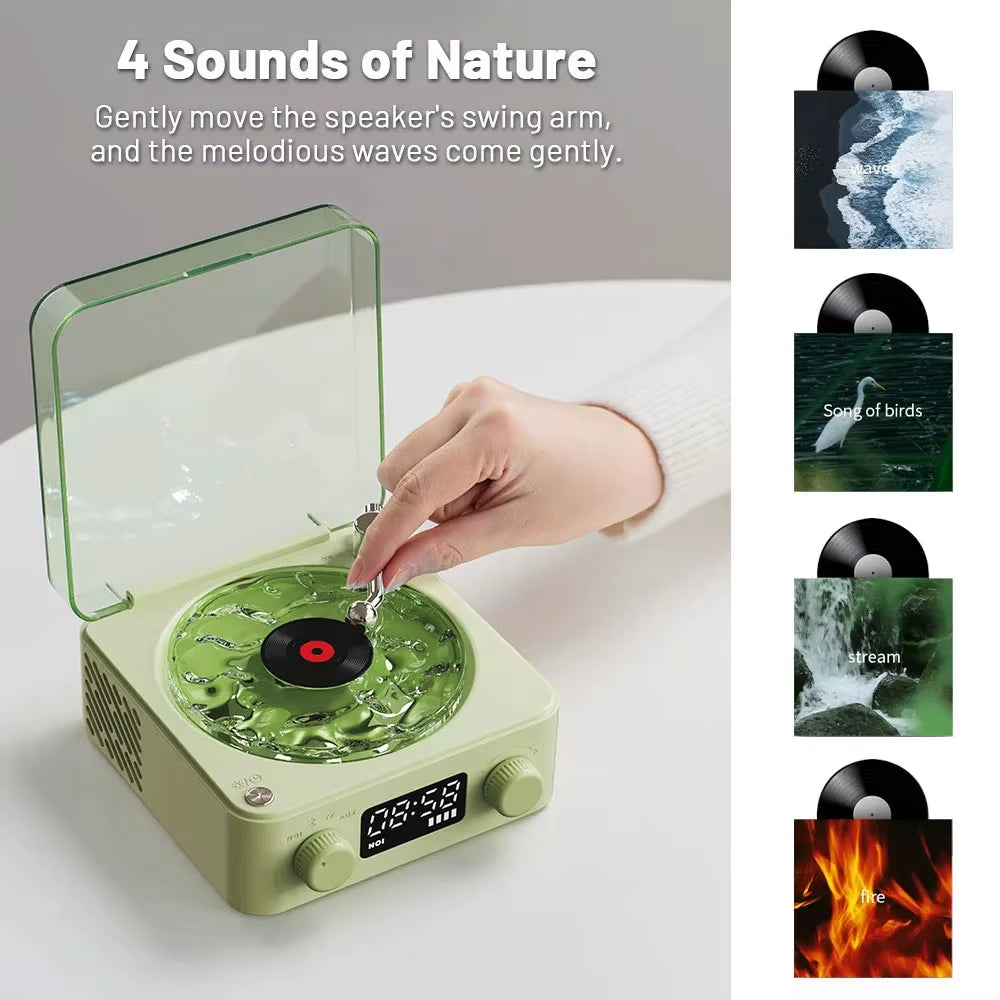 2024 New Retro Turntable Speaker with White Noise Wireless Bluetooth Vinyl Record Player Stereo Sound RGB Projection Lamp Effect