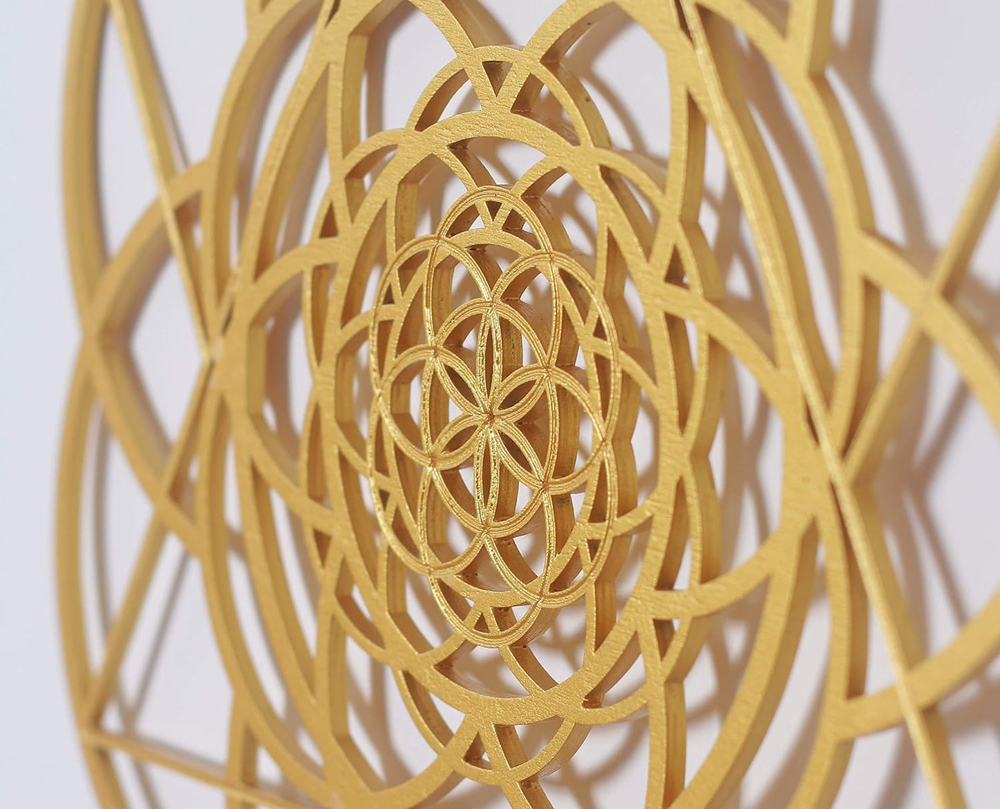 13.5" Gold Seed of Life Wall Decor Merkabah Mandala, Sacred Geometry Wall Art Yoga Decor, Crystal Grid, Wooden Art Symbol, Meditation Decor, Spiritual Decor