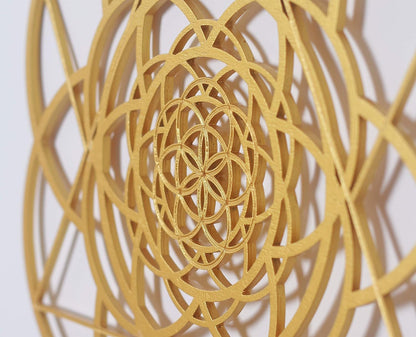 13.5" Gold Seed of Life Wall Decor Merkabah Mandala, Sacred Geometry Wall Art Yoga Decor, Crystal Grid, Wooden Art Symbol, Meditation Decor, Spiritual Decor