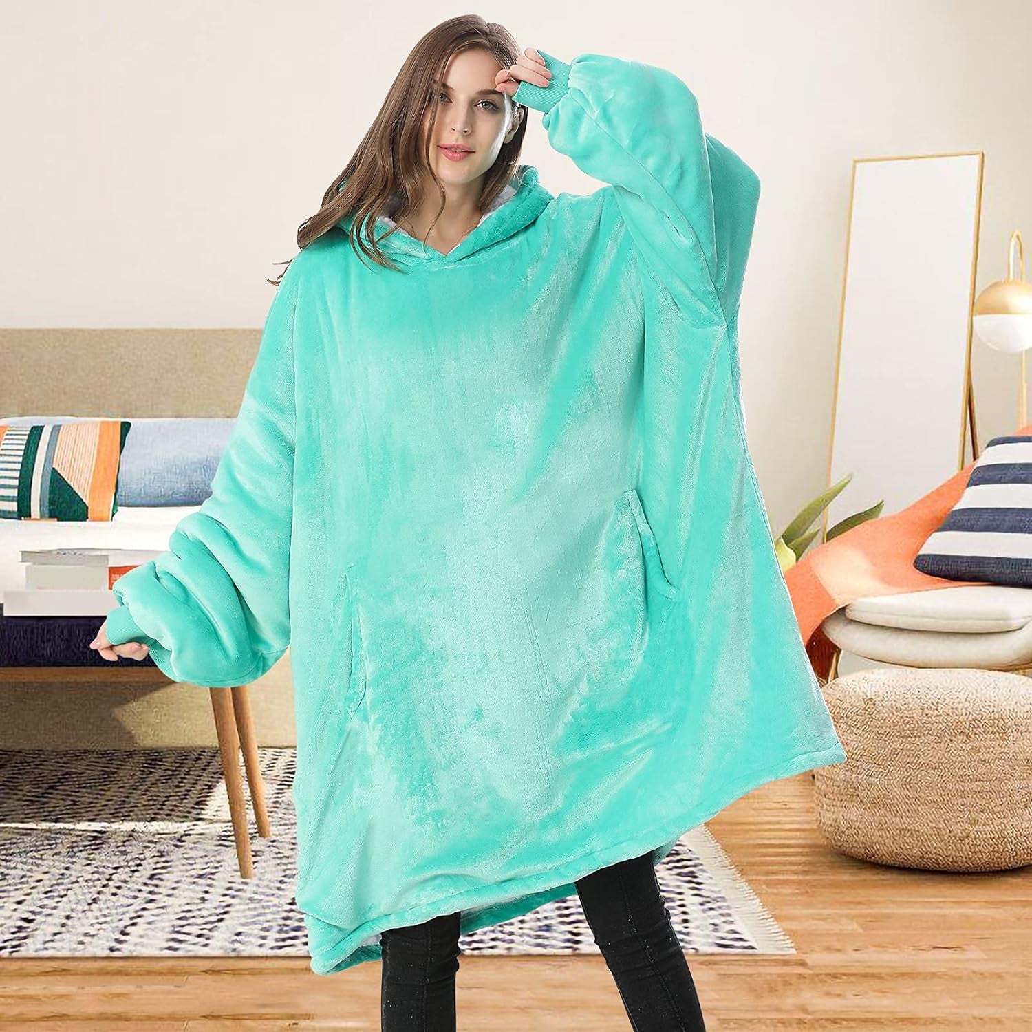 Wearable Blanket Hoodie, Oversized Sherpa Hooded Blanket Sweatshirt, Super Warm and Cozy Hoodie Blanket for Women Men Adults