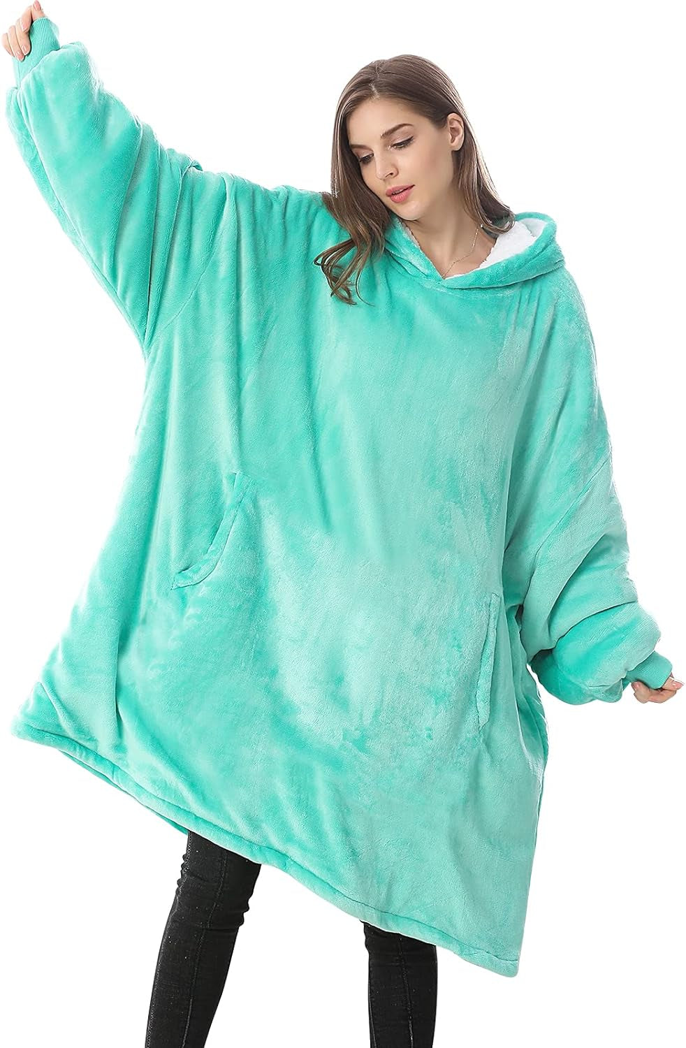 Wearable Blanket Hoodie, Oversized Sherpa Hooded Blanket Sweatshirt, Super Warm and Cozy Hoodie Blanket for Women Men Adults