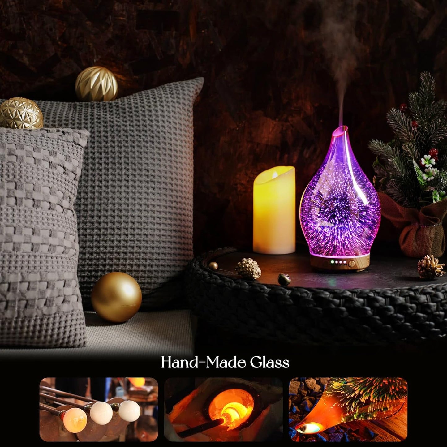 Essential Oil Diffuser 3D Firework Glass Aromatherapy Ultrasonic Humidifier Rose Gold, Auto Shut-Off, Timer Setting, BPA Free, Aroma Decoration for Home, Office, Gym, Spa, Premium Gift 150Ml