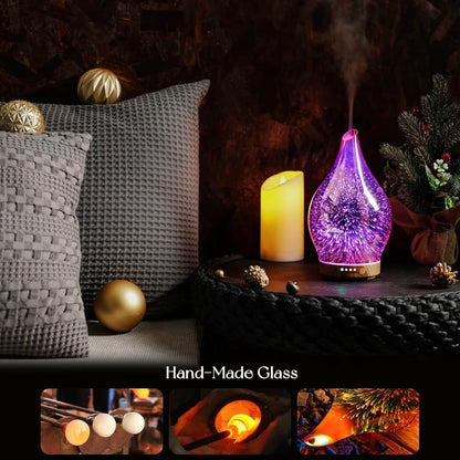 Essential Oil Diffuser 3D Firework Glass Aromatherapy Ultrasonic Humidifier Rose Gold, Auto Shut-Off, Timer Setting, BPA Free, Aroma Decoration for Home, Office, Gym, Spa, Premium Gift 150Ml