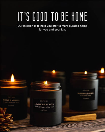 Premium Smoke & Vanilla Candle | Black Christmas Scented Candles for Men | Long Lasting with 45 Hour Burn Time, 7.6Oz | Soy Holiday Candle | Aromatherapy at Home | Gifts for Men