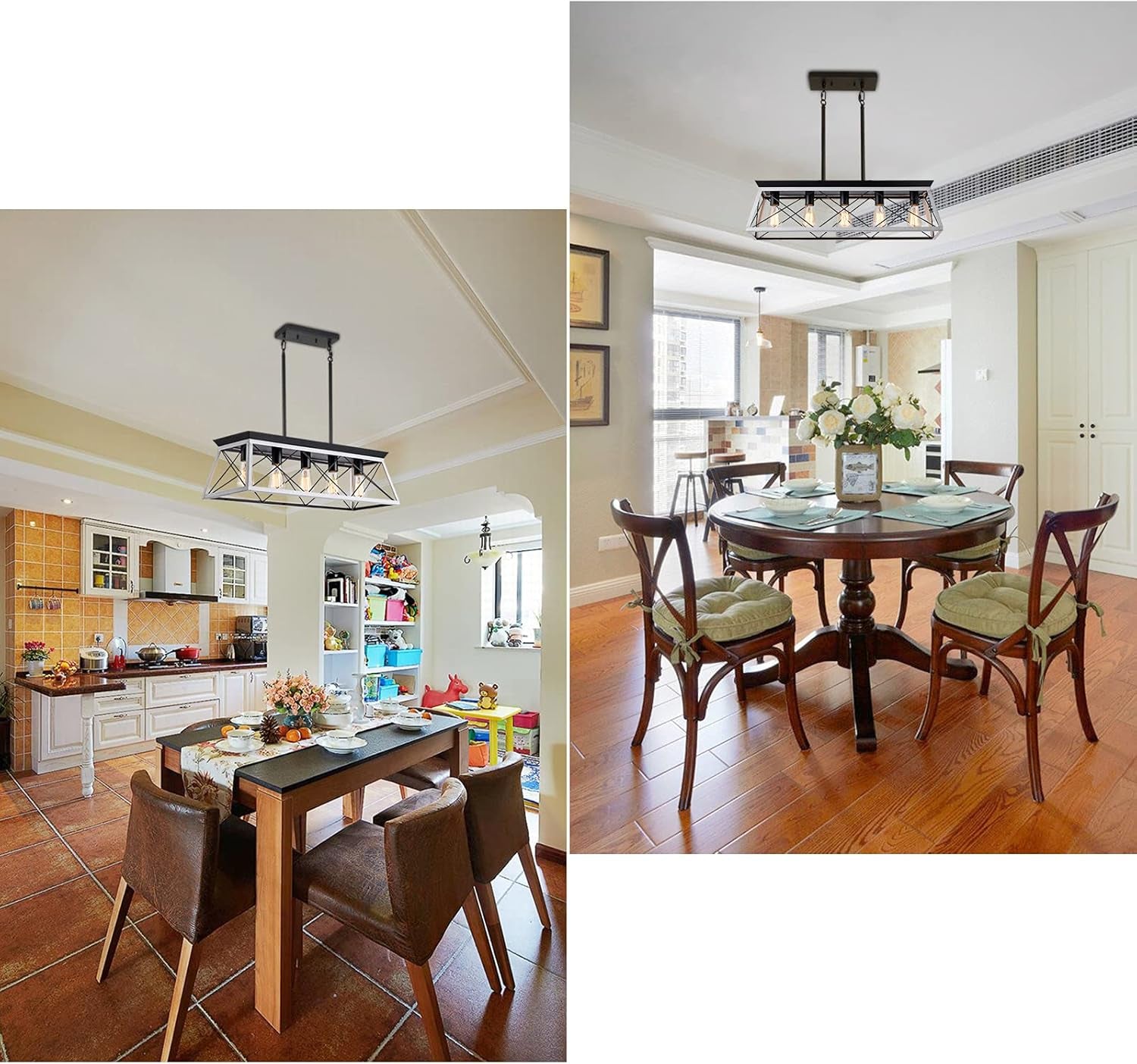 5-Light Pendant Lights Fixture, Farmhouse Chandeliers for Dining Room, Rustic Island Lights for Kitchen, Rectangular Chandelier Rustic Farmhouse Light Fxiture