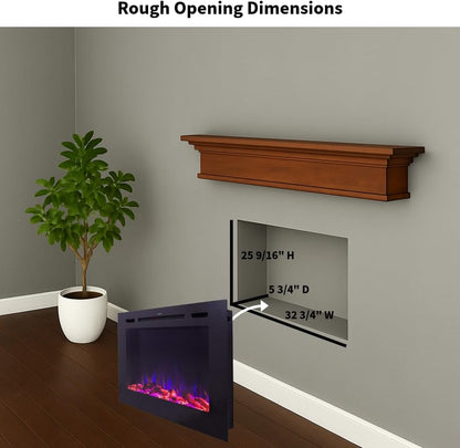 Smart Electric Fireplace-The Forte 40" Recessed Mounted-30 Realistic Ember Color/Flame Options-1,500W Heater W/Thermostat-Black-Log & Crystal Hearth Options-Alexa/Wifi Enabled