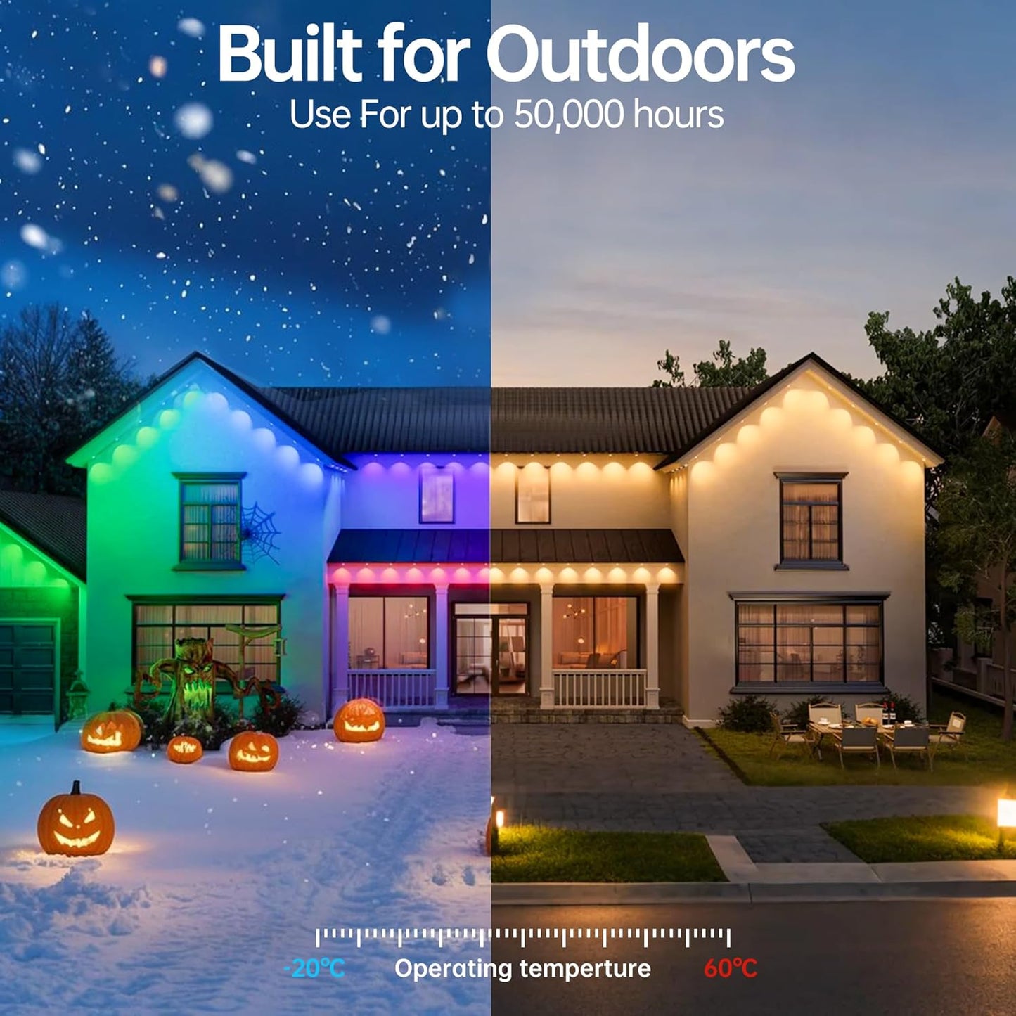 Permanent Outdoor Lights 150Ft RGB+IC Outdoor String Lights App Control IP67 Waterproof,100 Scene Modes Home for Christmas,Halloween,Holiday, Daily,Birthday Decor