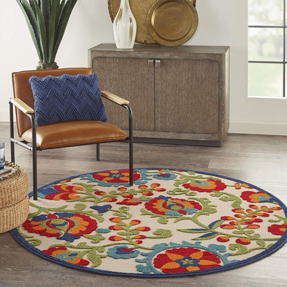 Aloha Indoor/Outdoor Multicolor 4' X round Area Rug, Easy Cleaning, Non Shedding, Bed Room, Living Room, Dining Room, Backyard, Deck, Patio (4 Round)