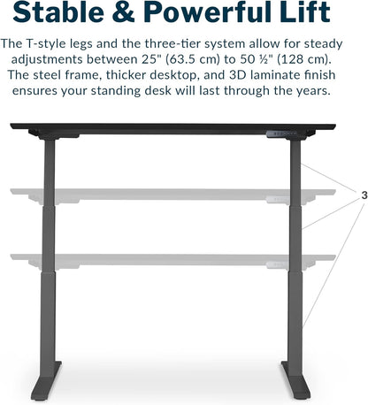 Classic Electric Standing Desk - desk Height Adjustable Sit/Stand Desk - Dual Motor with Memory Presets, Stable T-Style Legs - Gaming or Home Office Workstation - 60”X30”, Black