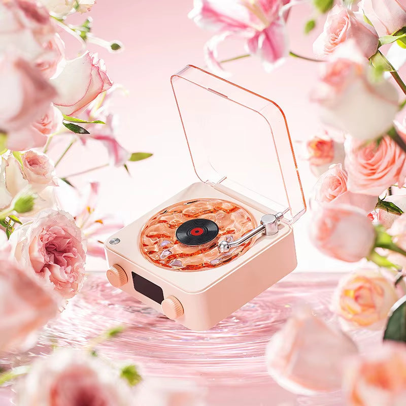 2024 New Retro Turntable Speaker with White Noise Wireless Bluetooth Vinyl Record Player Stereo Sound RGB Projection Lamp Effect