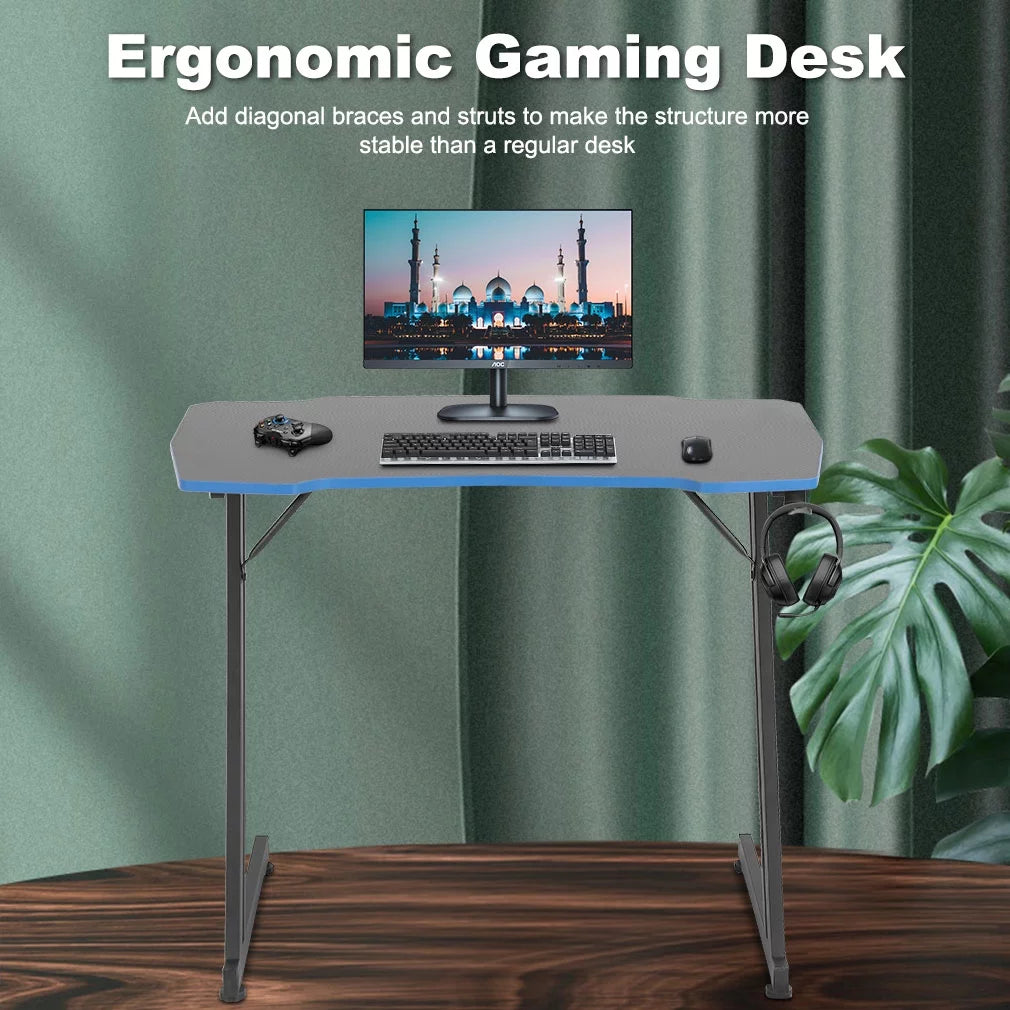 35.4In Z Shaped PC Computer Gamaing Desk with Headphone Hook,Blue