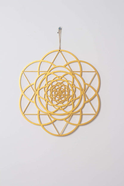 13.5" Gold Seed of Life Wall Decor Merkabah Mandala, Sacred Geometry Wall Art Yoga Decor, Crystal Grid, Wooden Art Symbol, Meditation Decor, Spiritual Decor
